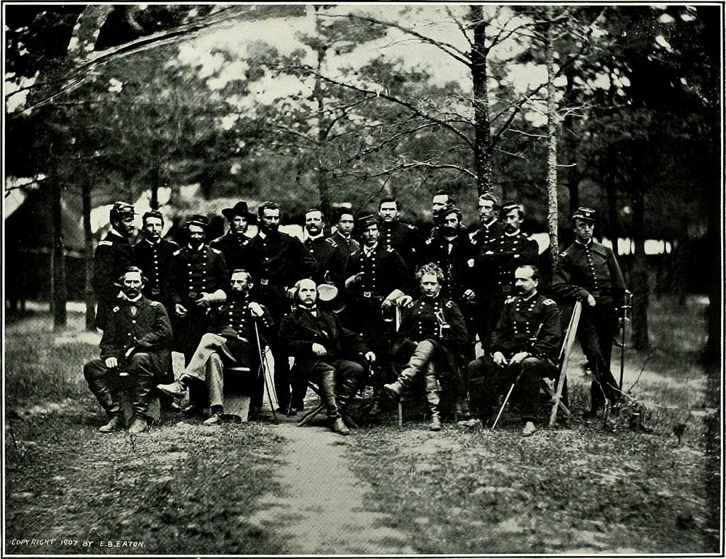 Photograph of Major-General Joseph Hooker and his staff taken shortly after the battle at Chancellorsville.