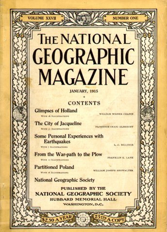 Cover page of the first edition (1915) of the National Geographic magazine.