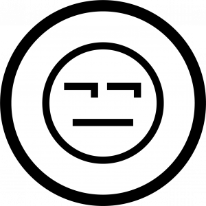 Emoji cínico con ojos laterales y expresión “meh”