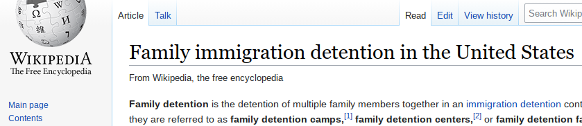 Entrada de Wikipedia para “Detención de inmigración familiar en Estados Unidos: