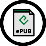 Icono ePub archivo dhows con logotipo ePub que parece minúsculas “e”