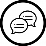 Icono de conversación mostrando dos burbujas de discurso con escritura
