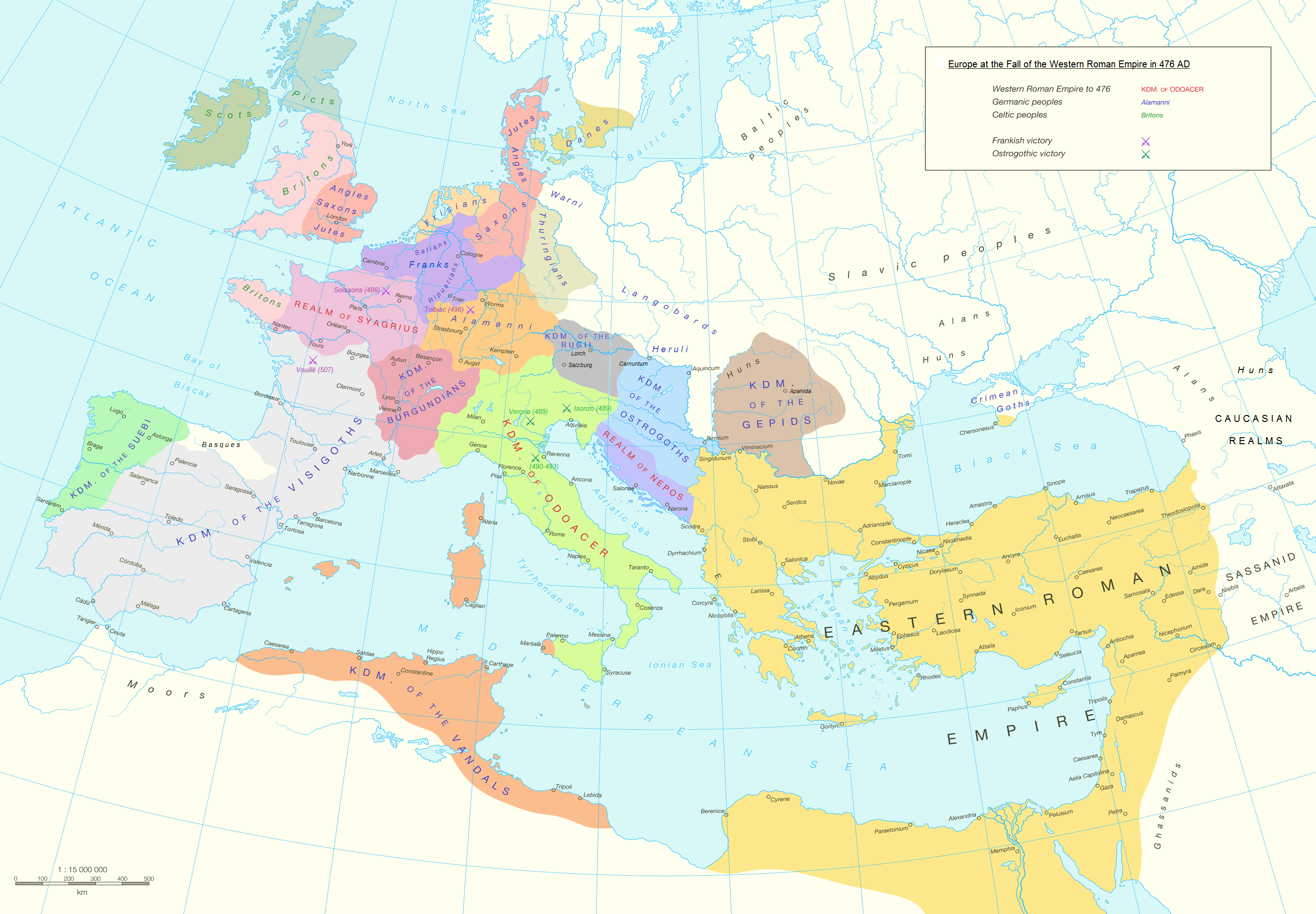 Mapa de Europa en 476 CE