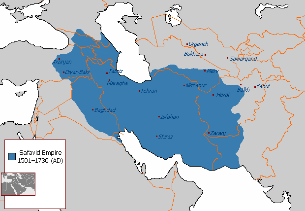 La máxima extensión del Imperio Safávida bajo Shah Abbas