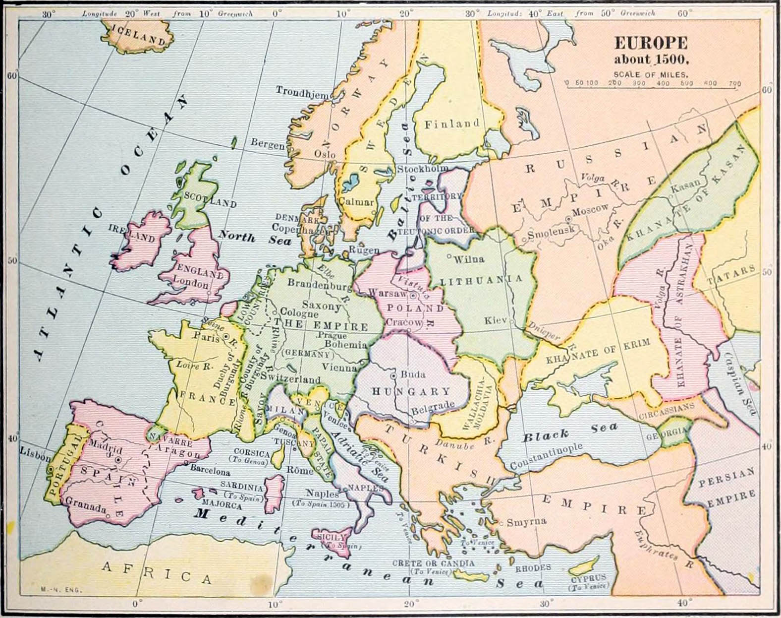 Mapa de Europa en 1500