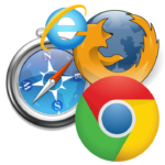 Icons for various web browsers: Firefox, Safari, Internet Explorer, Chrome