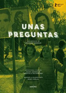 Movie poster for Unas Preguntas showing two women marching with signs