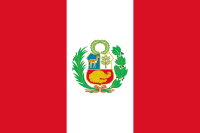 Flag of Peru: Vertical bars of red, white, and red, with a crest in the center