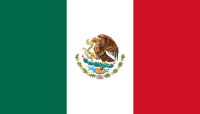 Flag of Mexico: Vertical bands in Green, white red, with crest in the middle