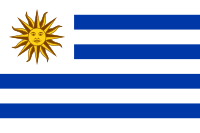 Flag of Uruguay: White and Blue stripes, with a sun in the upper left