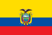 Flag of Ecuador, Yellow, Blue, red with a coat of arms in the middle