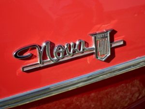 The emblem of a Chevy Nova car