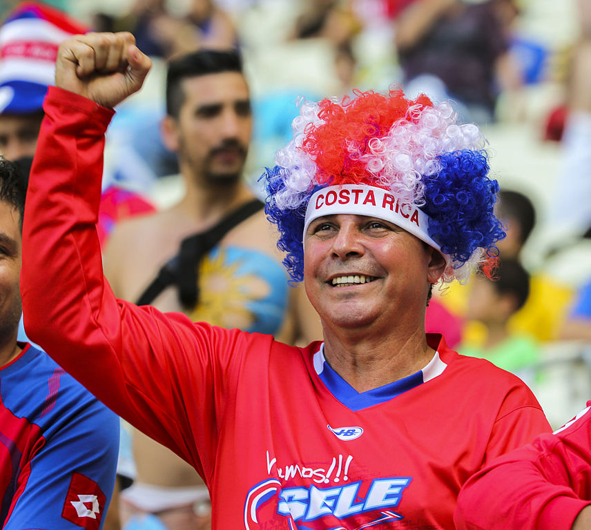 A man dressed in the colors of Costa Rica