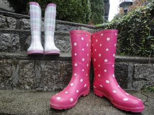 two pairs of rain boots