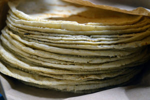 stack of white corn tortillas
