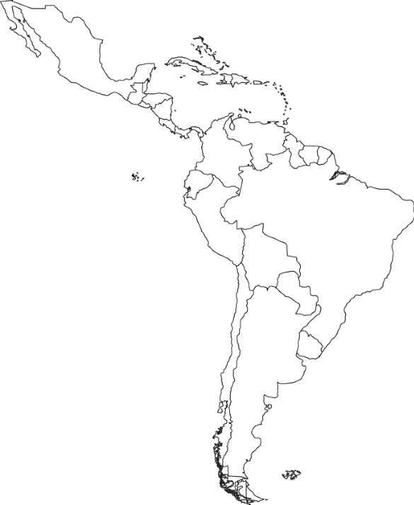 Blank map of central and south america