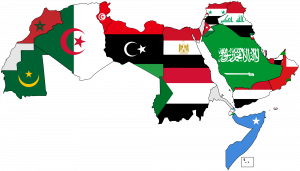 Map of Arab world with flags