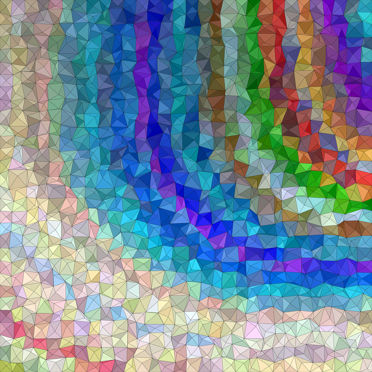 A design of curved lines made up of triangles of different colors and shades.