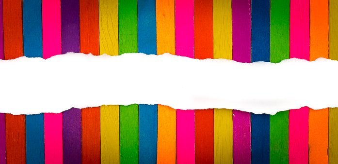brightly colored striped paper with tear down middle