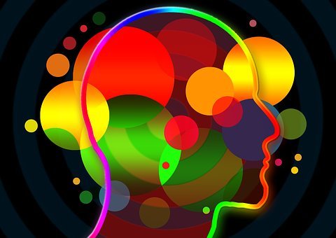 Imagen abstracta multicolor de un perfil de una cabeza humana sobre un fondo negro
