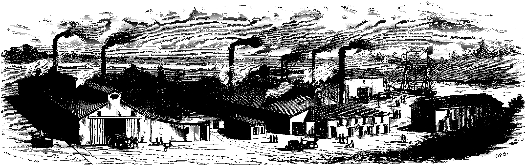 old school illustration of an iron mill