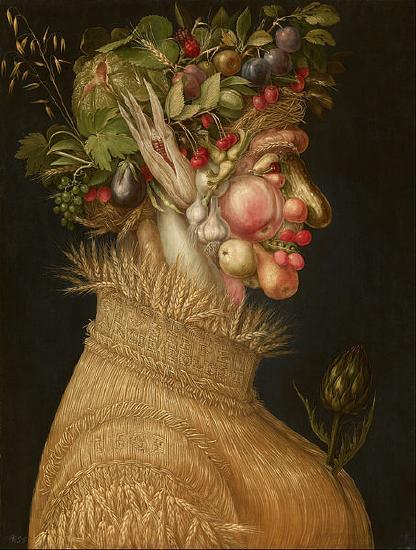 Portrait of an old man made from summer fruits and vegetables