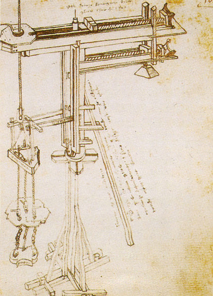 Drawing of a mechanical lifting machine 
