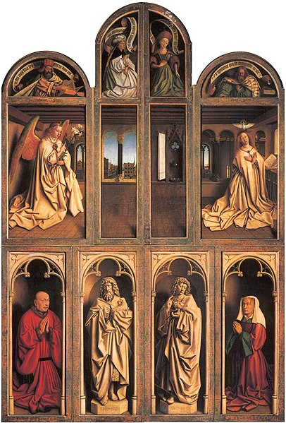 Ghent Altarpiece when it is closed. The seven panels depict religious scenes
