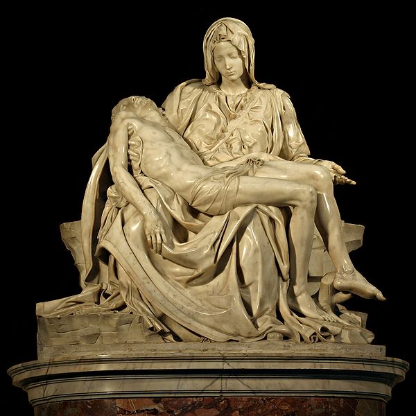 Michelangelo's Pieta, a religious scene with Mary and Jesus 