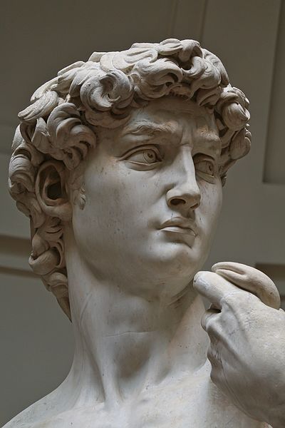 Closeup of David's head on the marble statue