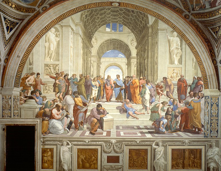 The School of Athens a fresco painting on the wall