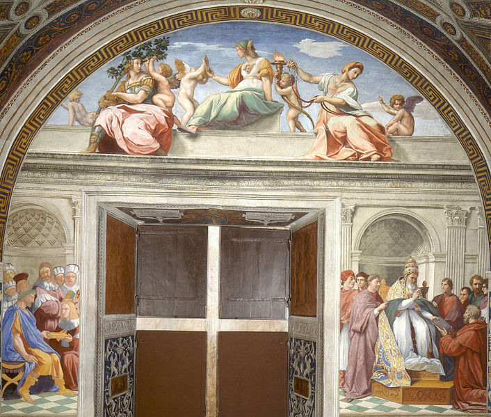 A fresco painting of a religious scene on the wall