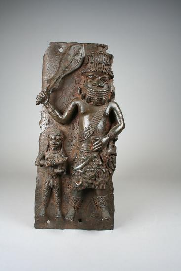 A soldier with a sword and a junior soldier by his side