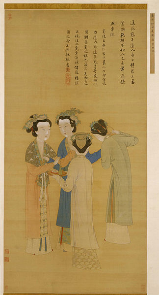 Señoras de la corte del ex Shu de Tang Yin en un grupo cercano