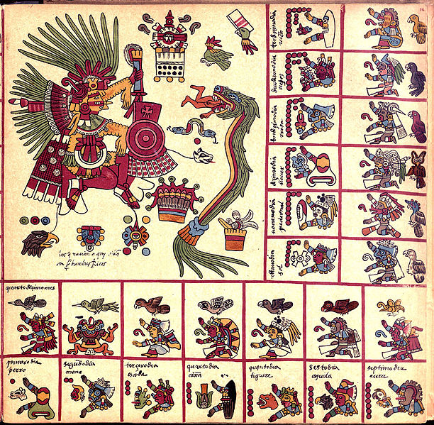 Codex with several Aztec figures in colorful painting