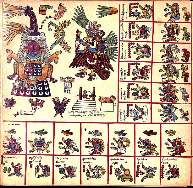 Codex page with colorful images from the Aztecs