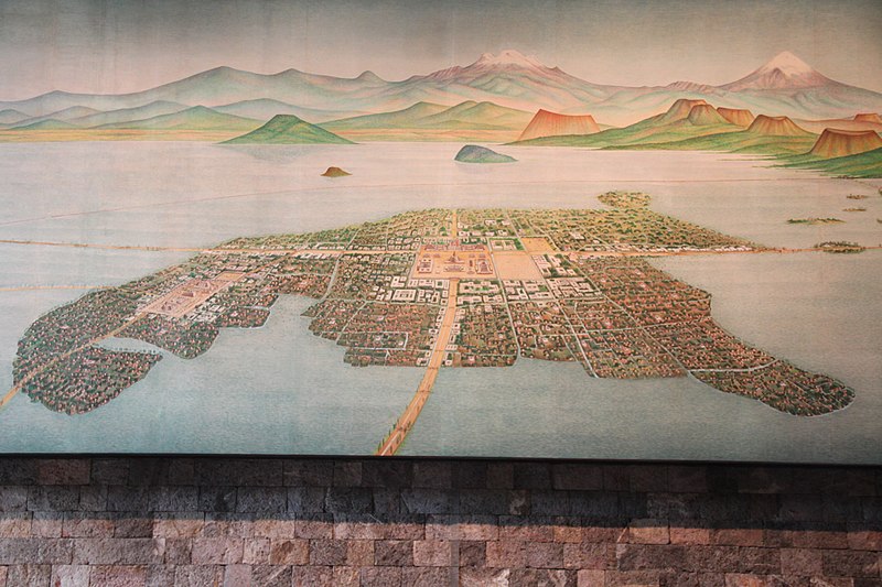 Painting of Tenochtitlan Tlatelolco on Lake Texcoco an island 