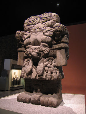 Coatlicue statue depicting a figure with a serpent skirt