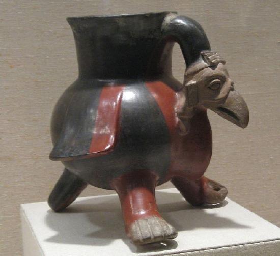 Ceramic vulture vessel painted black and red