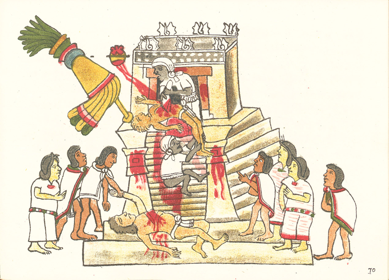 Codex Magliabechiano depicting a sacrifice on a stone altar 