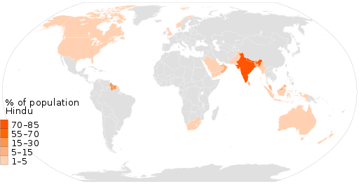 Hinduismo porcentaje de población en cada nación Mapa del Mundo Datos hindúes por Pew Research