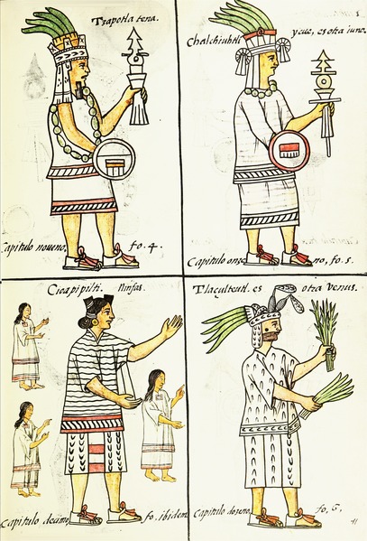 Florentine Codex picture of the four different Aztec Gods