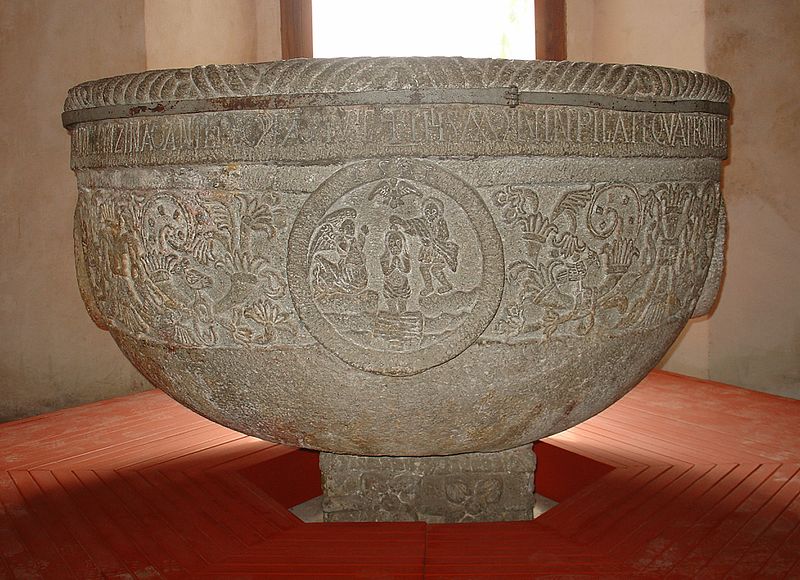 baptismal font carved from stone
