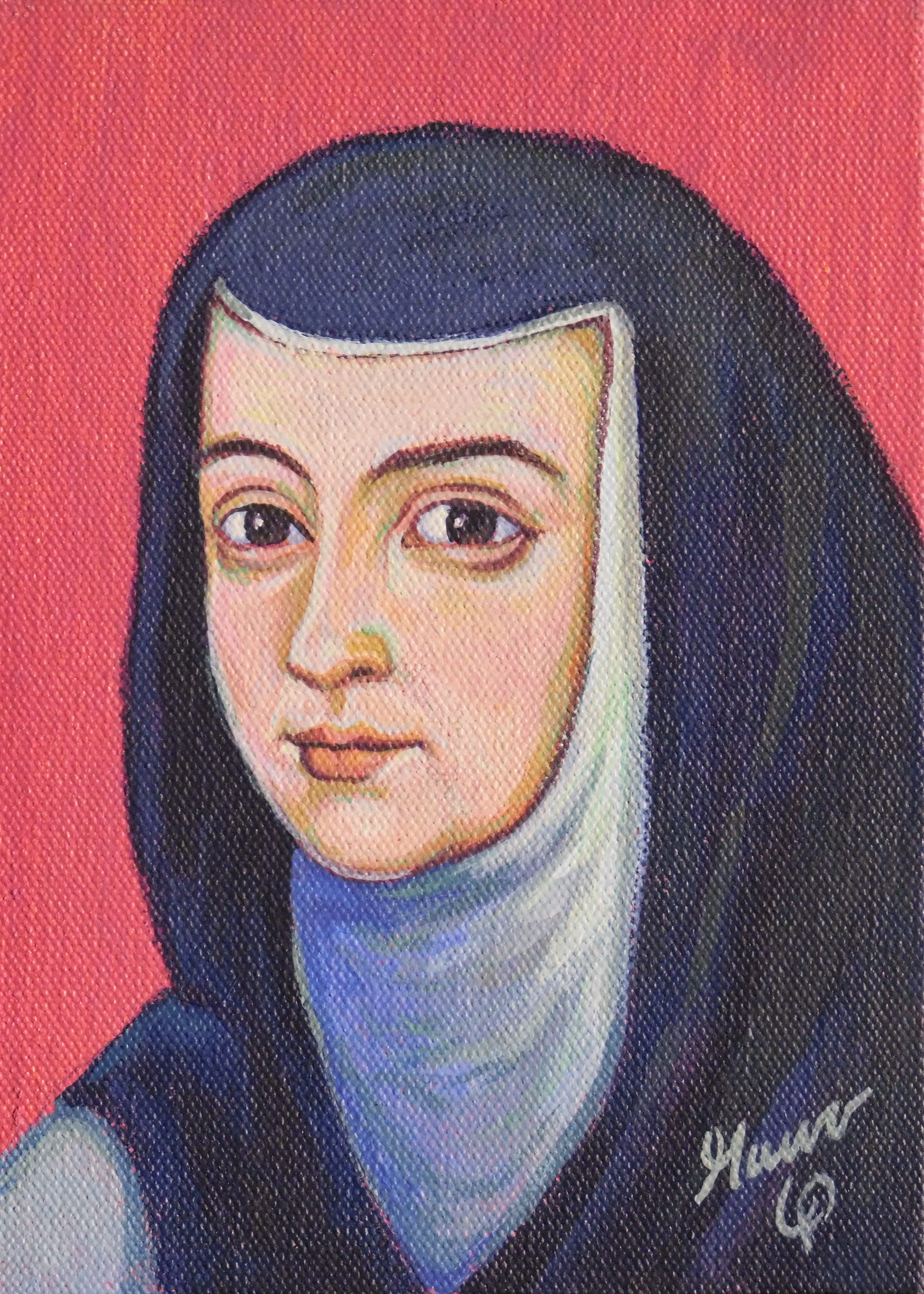 Rostro de Sor Juana Inés de la Cruz. Pintura de Mauricio Giraldo.