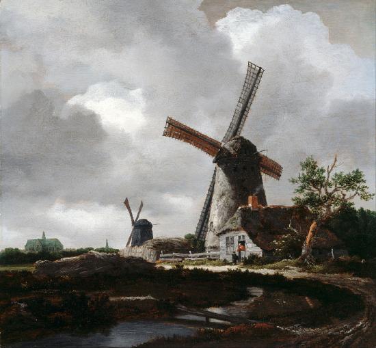 Landscape of Haarlem with two windmills