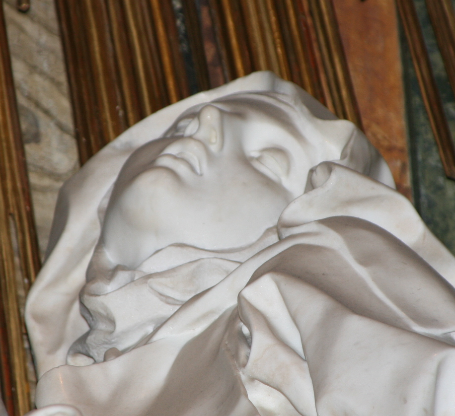 Closeup of Saint Teresa white marble face