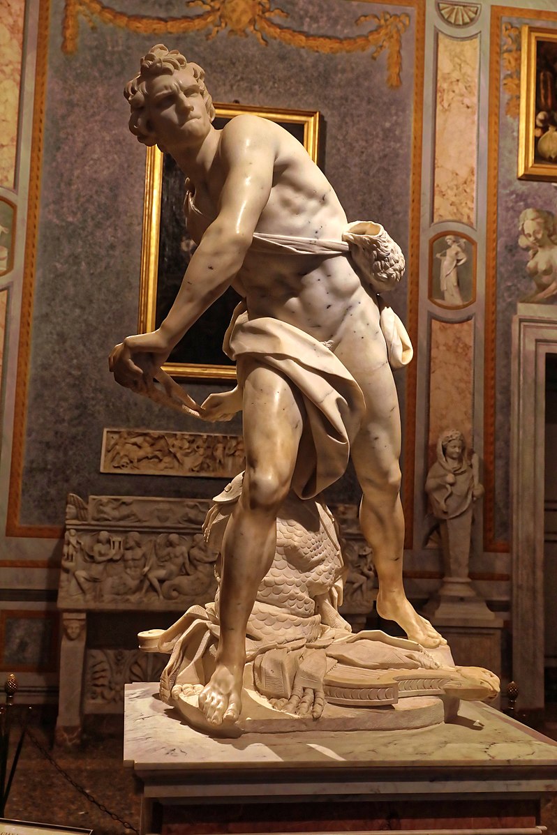 David, marble statue throwing the ball