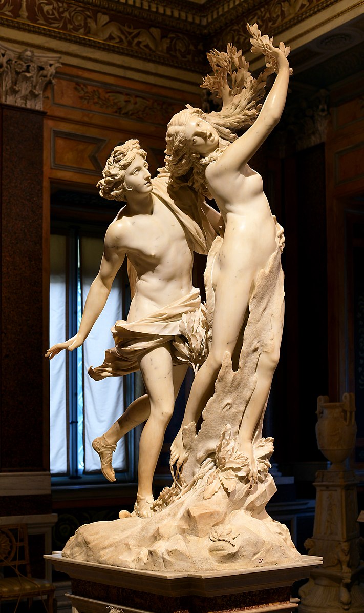 Apollo and Daphne marble statue of a man and a woman