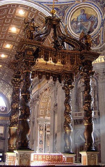 The center of Saint Peters church, four pillars and a canopy over religious objects