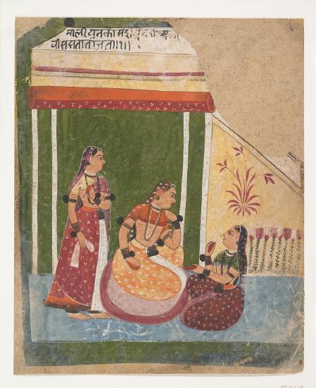 Three women under a pavailon